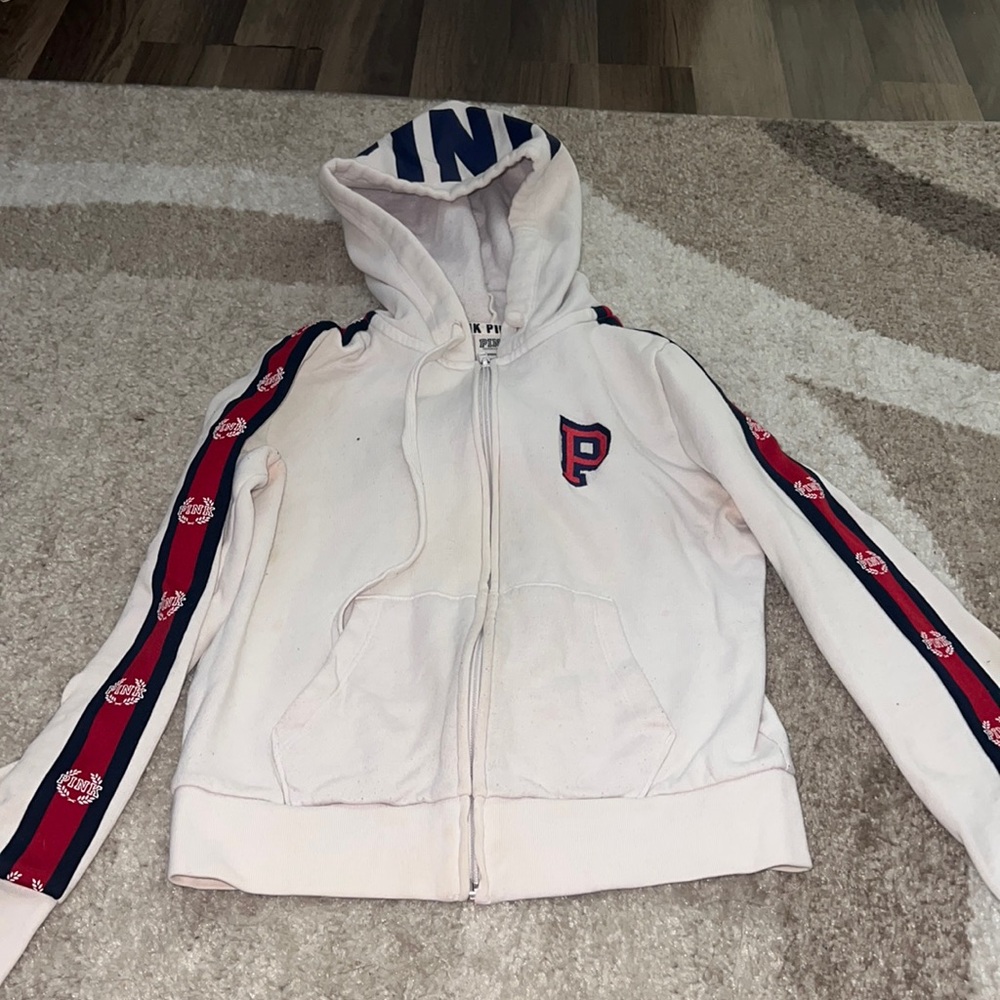 Vs pink white zip up hoodie